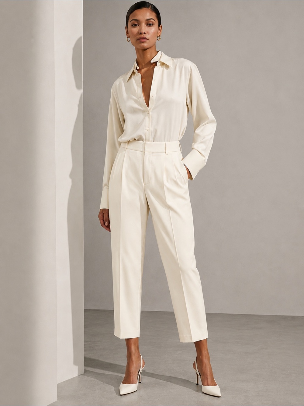 Zara Cream Cropped Tailored Pants